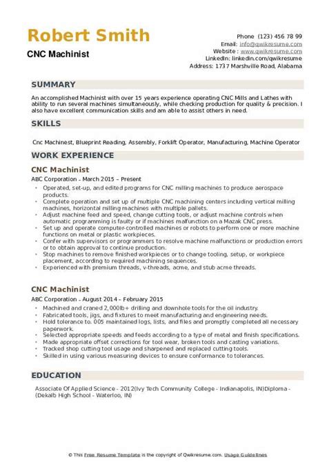 Cnc Machinist Resume Samples .